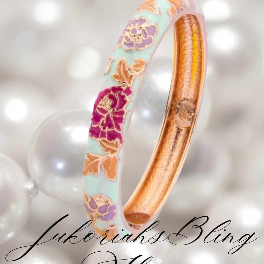 Vintage Cloisonne Floral Enamel Bangle Bracelet